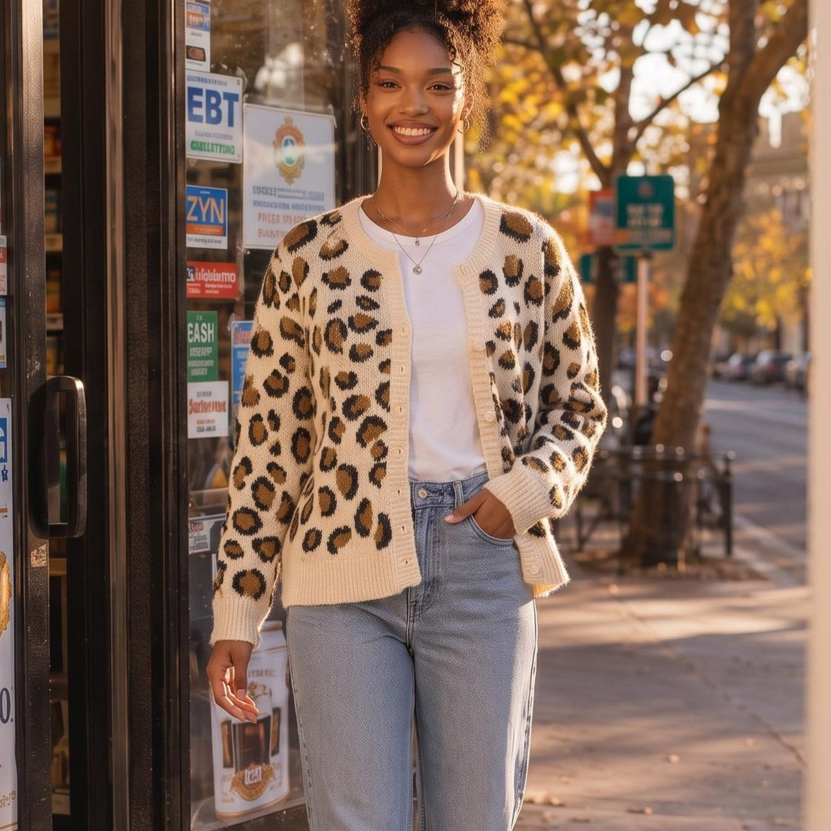 Leopard-Print V-Neck Sweater | Relaxed Fit