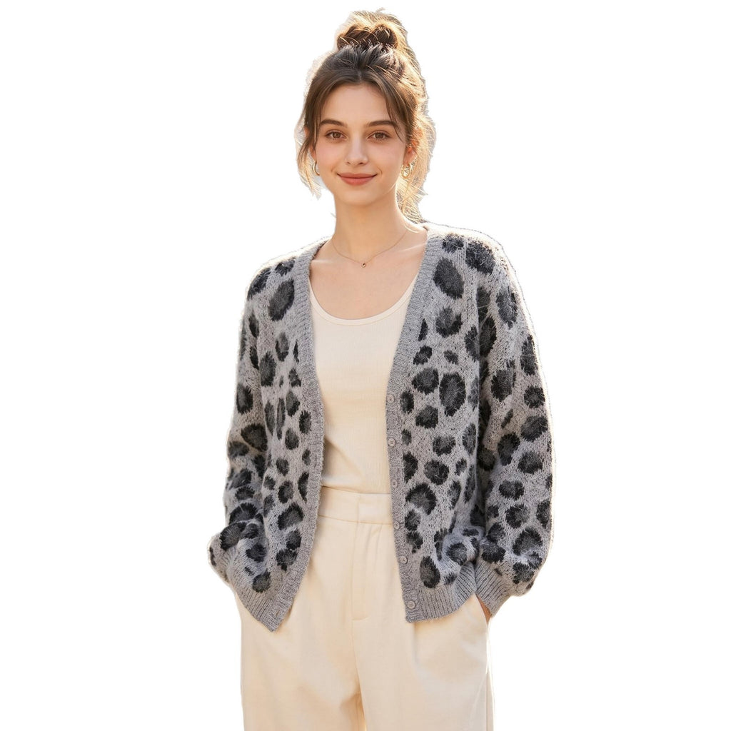Leopard-Print V-Neck Sweater | Relaxed Fit
