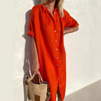 Women's Loose Button-Front Short-Sleeve Dress
