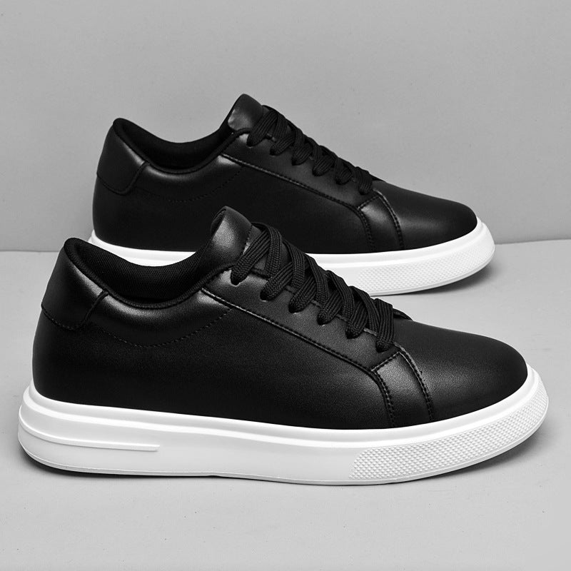 Men’s Leather Height-Increasing Sneakers – Black & White