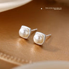 Freshwater Pearl Geometric Earrings – French Retro Style