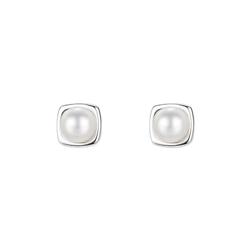 Freshwater Pearl Geometric Earrings – French Retro Style