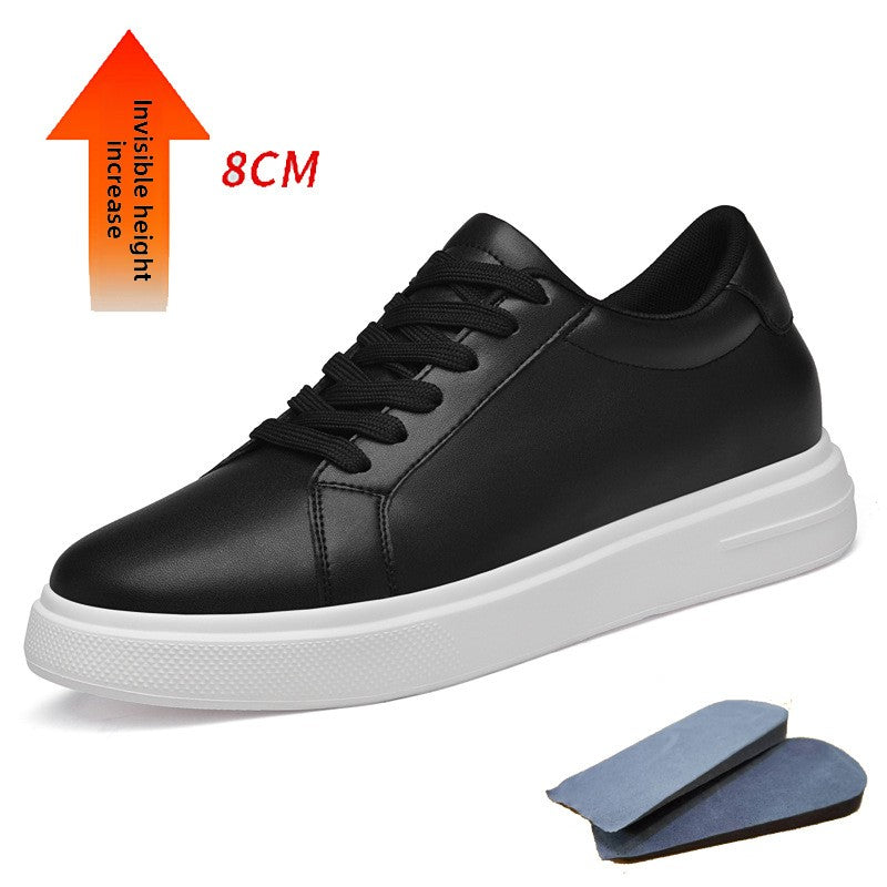 Men’s Leather Height-Increasing Sneakers – Black & White