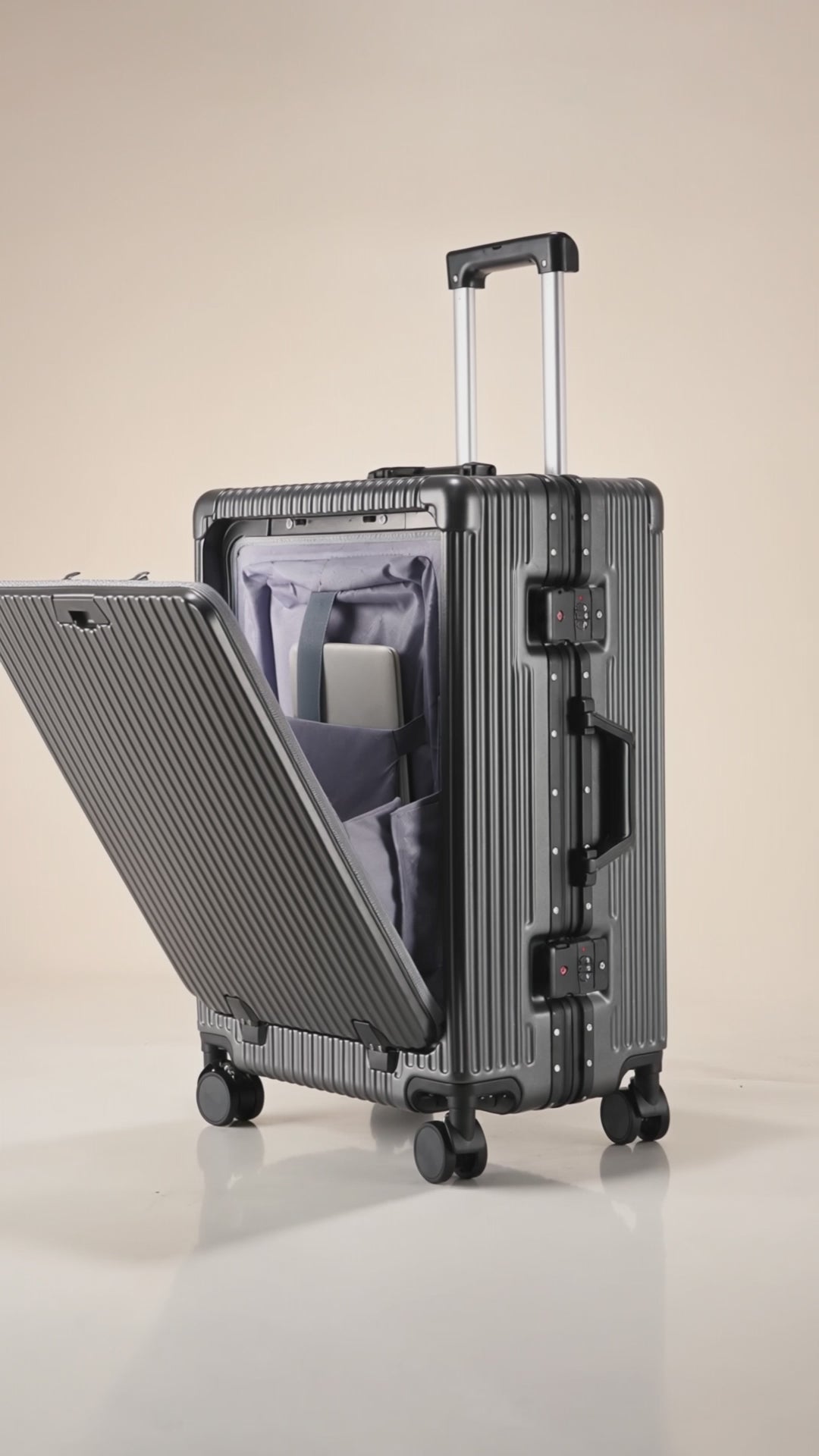 Front-Opening Suitcase with TSA Lock & Brake Wheels — product video 5