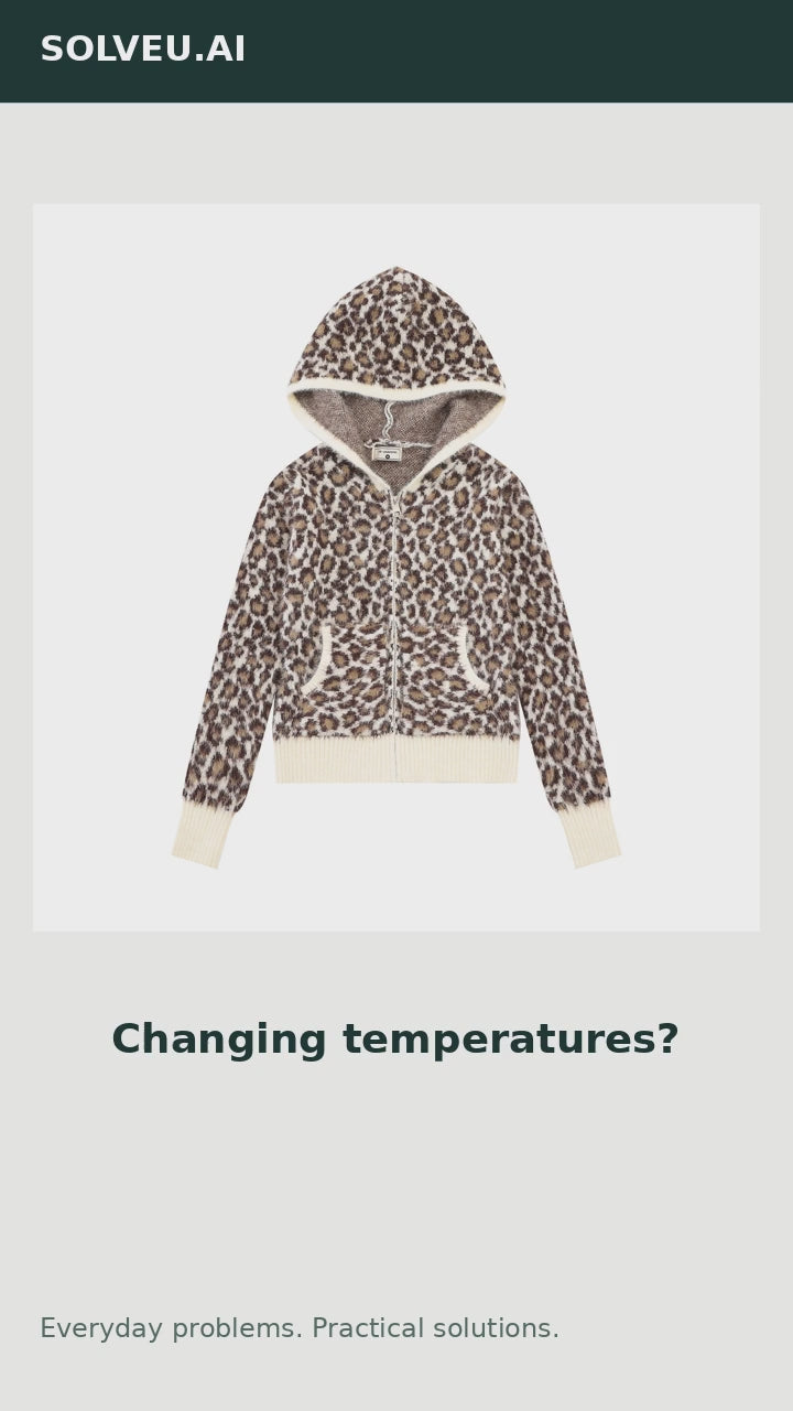 Leopard-Print Hooded Knit Sweater | Gray & Apricot — everyday problem and solution
