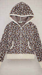Leopard-Print Hooded Knit Sweater | Gray & Apricot — product video 1