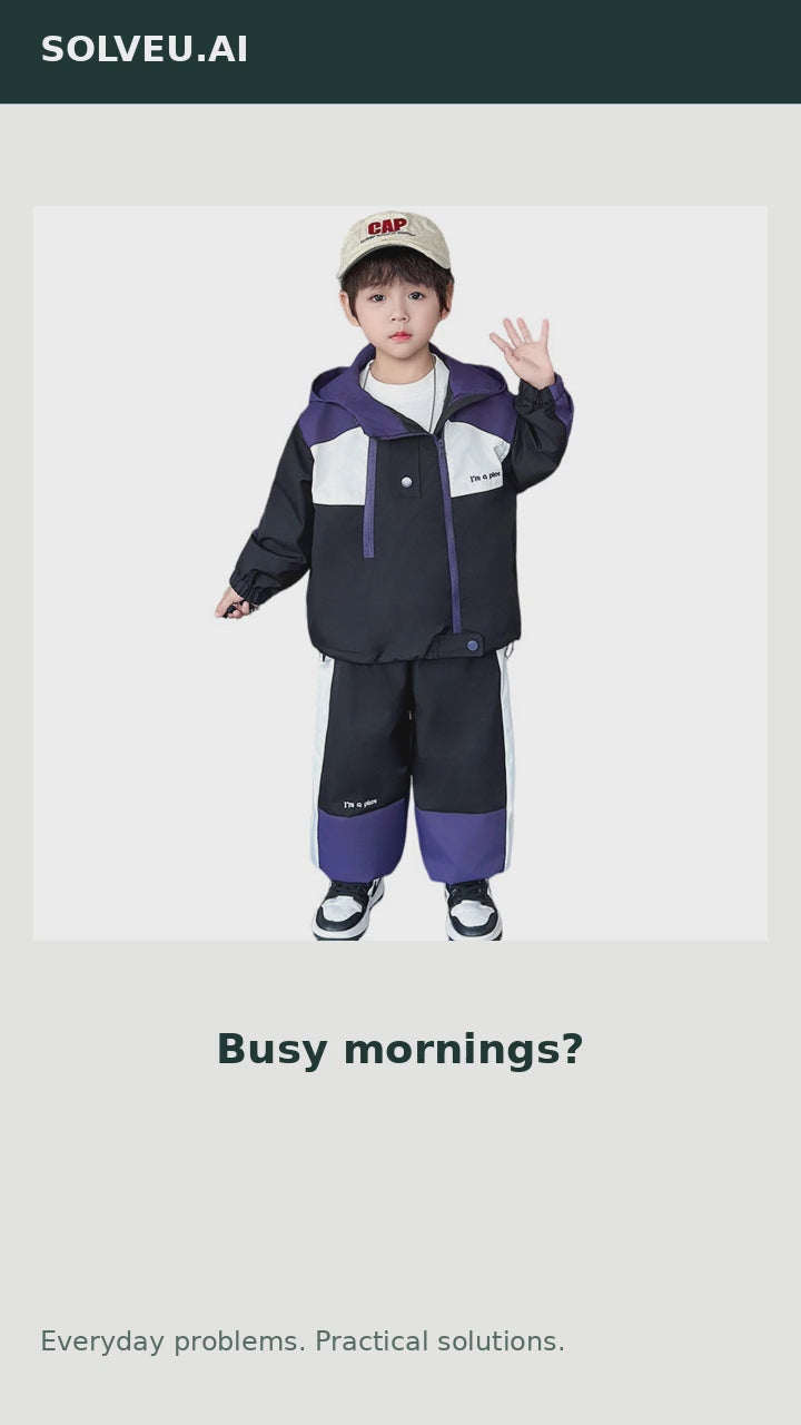 Boys' Hooded Two-Piece Outfit | Black & Coffee — everyday problem and solution