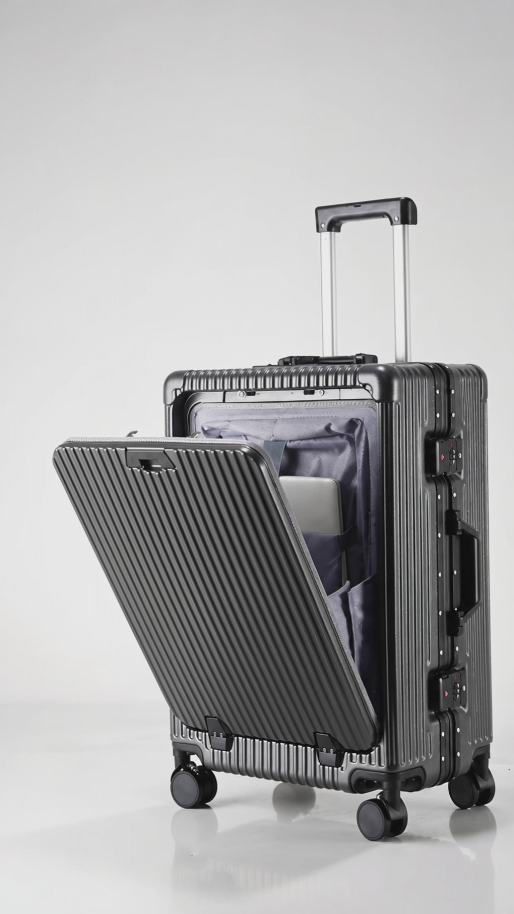 Front-Opening Suitcase with TSA Lock & Brake Wheels — product video 3