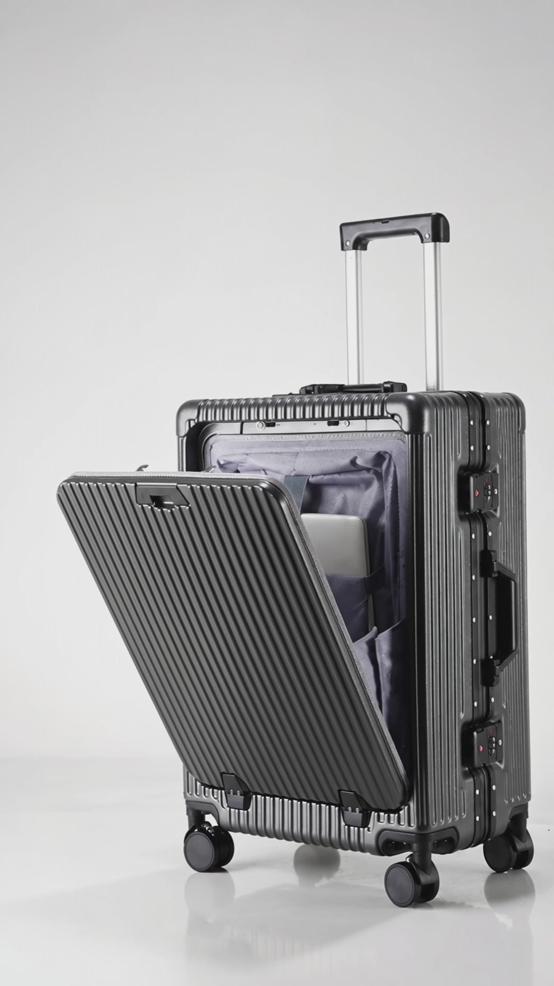 Front-Opening Suitcase with TSA Lock & Brake Wheels — product video 3